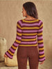 Striped Boat Neck Flare Sleeve Knit Top