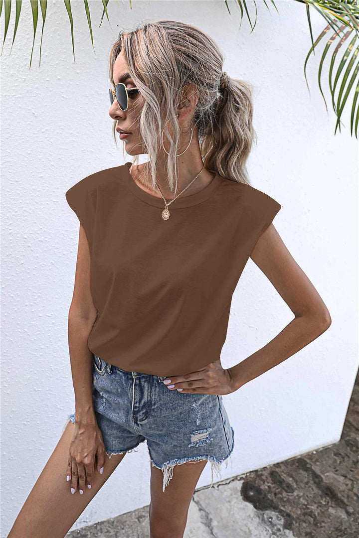 Round Neck Cap Sleeve Tee - BELLATRENDZ