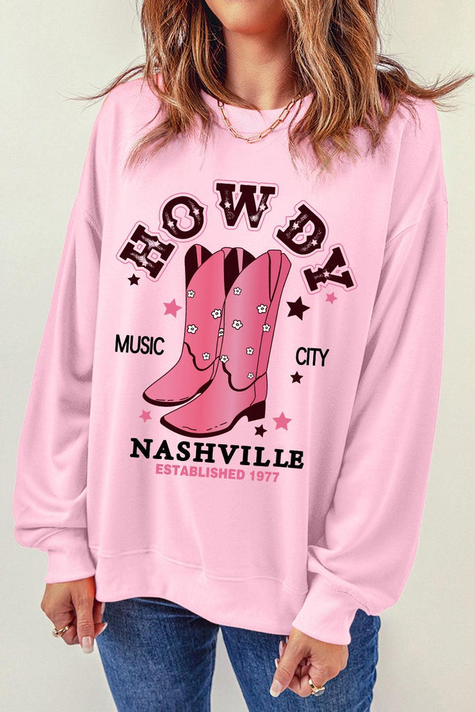 Cowboy Boots Graphic Dropped Shoulder Sweatshirt - BELLATRENDZ