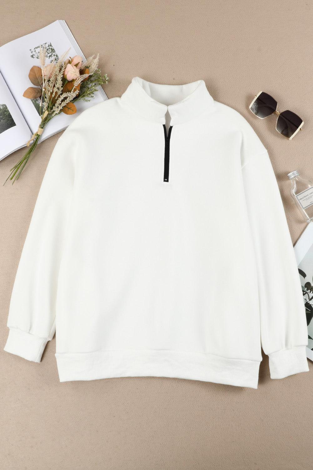 Quarter Zip Dropped Shoulder Sweatshirt - BELLATRENDZ