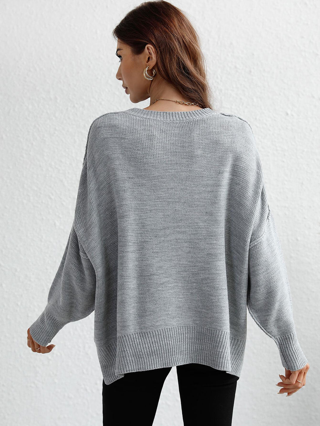 Exposed Seam Dropped Shoulder Slit Sweater - BELLATRENDZ