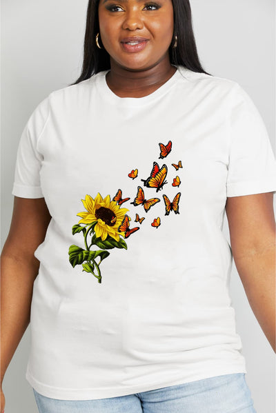 Simply Love Full Size Sunflower Butterfly Graphic Cotton Tee