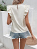 Decorative Button Frill Trim Round Neck Top - BELLATRENDZ