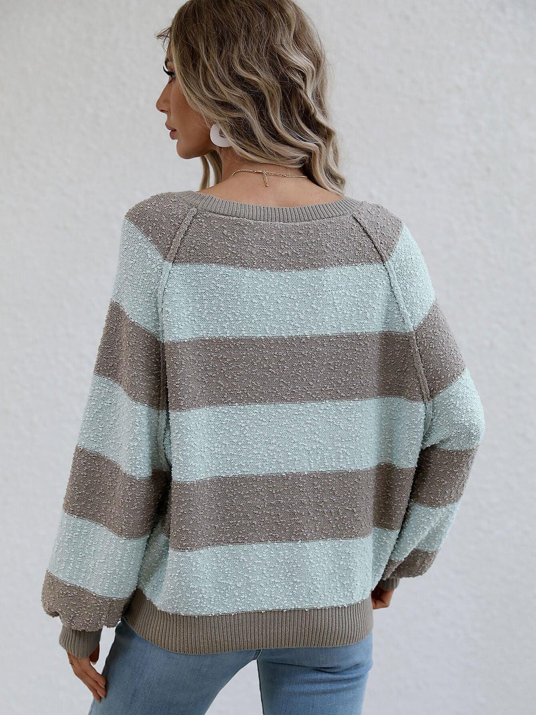 Striped Raglan Sleeve Ribbed Trim Knit Top - BELLATRENDZ