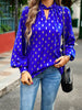 Mock Neck Cutout Lantern Sleeve Blouse