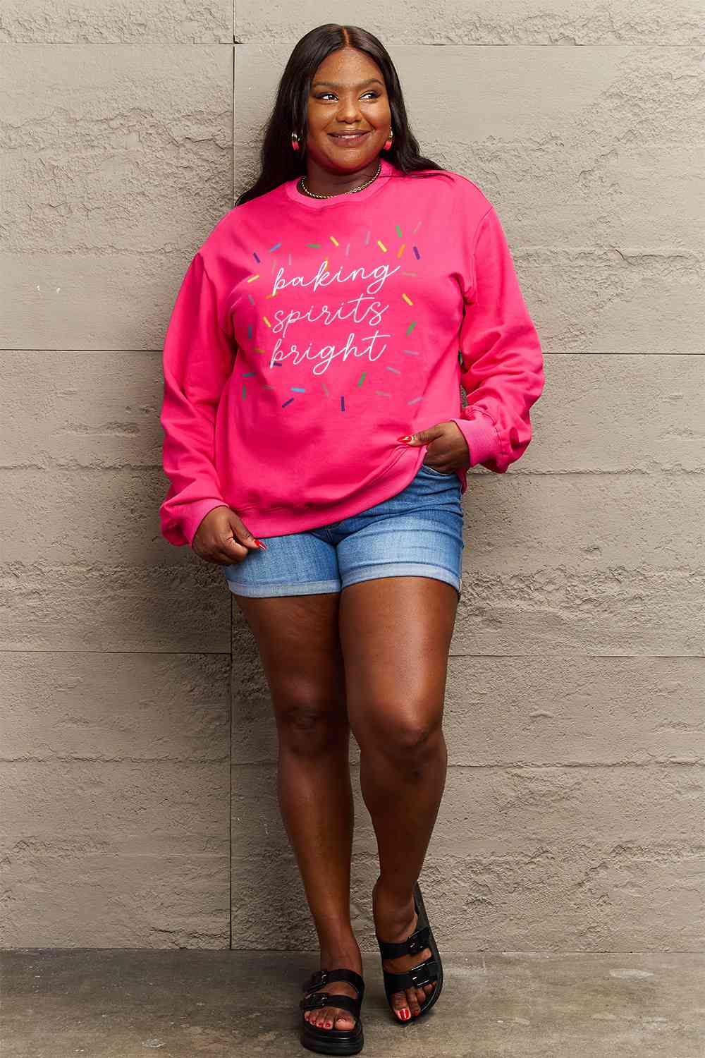 Simply Love Full Size Letter Graphic Round Neck Long Sleeve Sweatshirt