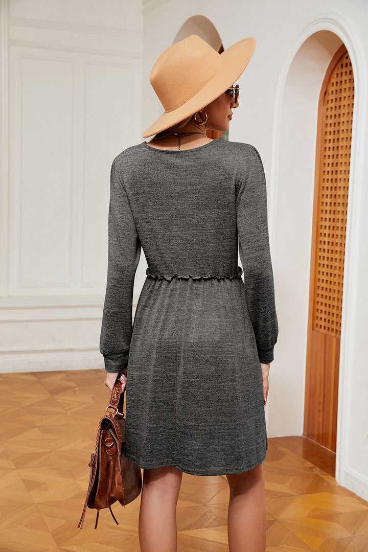 Square Neck Long Sleeve Dress