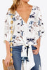 Printed Deep V Tie Hem Blouse