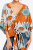 Printed Deep V Tie Hem Blouse