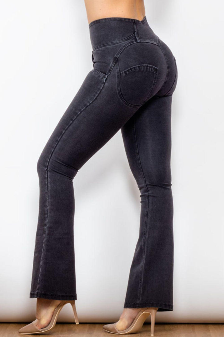 Zip Detail Flare Long Jeans - BELLATRENDZ