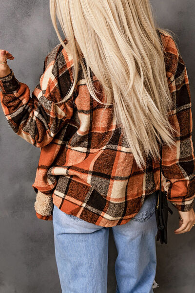 Plaid Pocketed Button Up Jacket