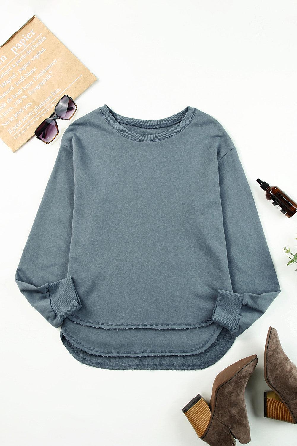 Side Slit Drop Shoulder Sweatshirt - BELLATRENDZ