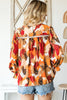 Printed Flounce Sleeve Buttoned Blouse - BELLATRENDZ