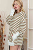 Striped Dropped Shoulder Buttoned Hoodie