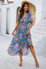 Smocked Floral V-Neck Short Sleeve Dress