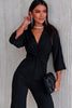 Twisted Plunge Three-Quarter Sleeve Jumpsuit - BELLATRENDZ