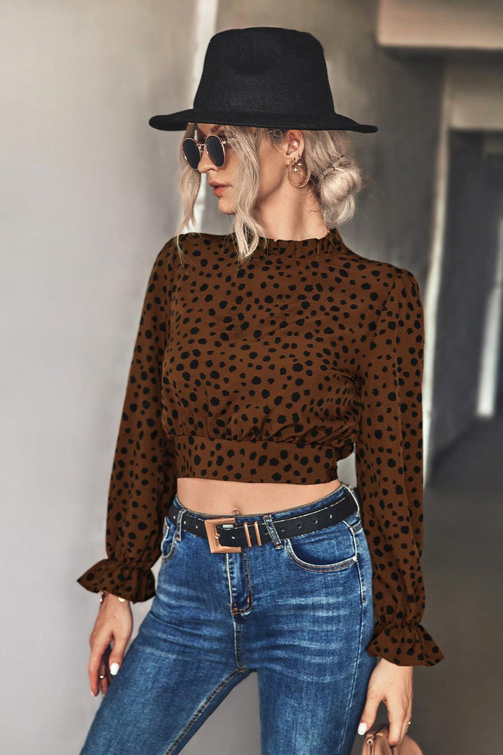 Animal Print Tie-Back Cropped Blouse - BELLATRENDZ