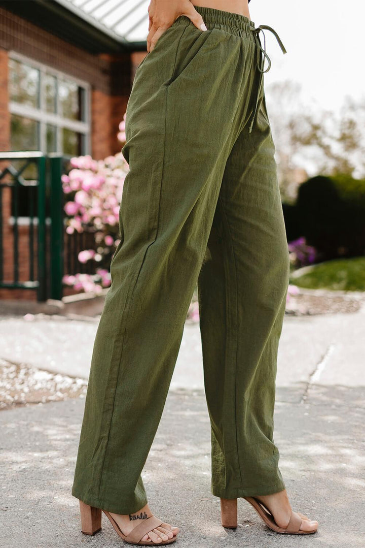Drawstring Elastic Waist Pants with Pockets - BELLATRENDZ