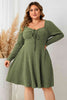 Plus Size Sweetheart Neck Long Sleeve Ribbed Dress