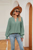 Notched Neck Flounce Sleeve Blouse