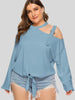 Plus Size Cold-Shoulder Tied Top - BELLATRENDZ