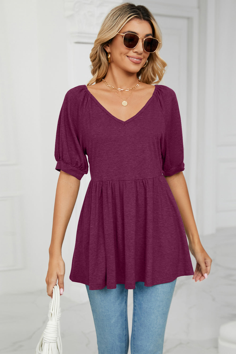 V-Neck Babydoll Top