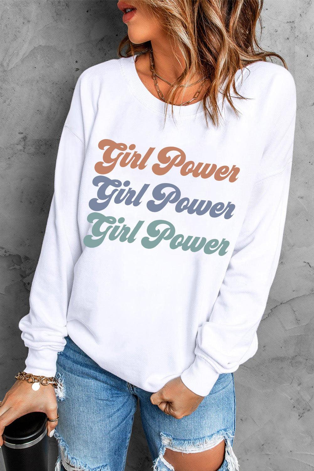 GIRL POWER Graphic Dropped Shoulder Sweatshirt