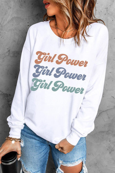 GIRL POWER Graphic Dropped Shoulder Sweatshirt