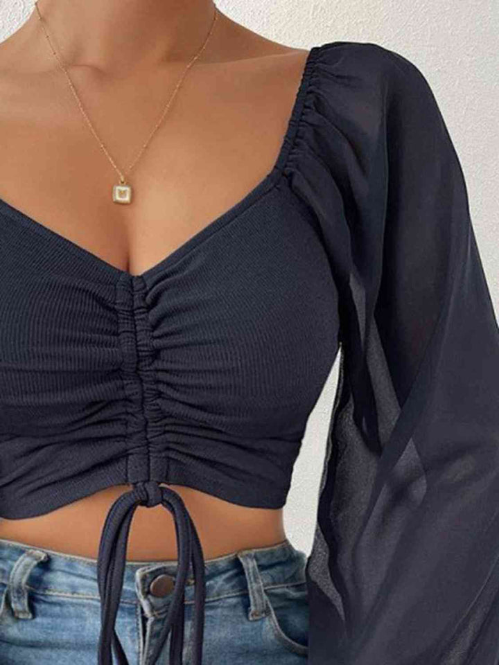 Drawstring Sweetheart Neck Cropped Top