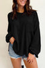 Waffle-Knit Exposed Seam Lantern Sleeve Blouse