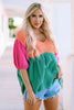 Color Block V-Neck Babydoll Blouse