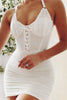 Lace-Up Ruched Halter Neck Sleeveless Wrap Dress