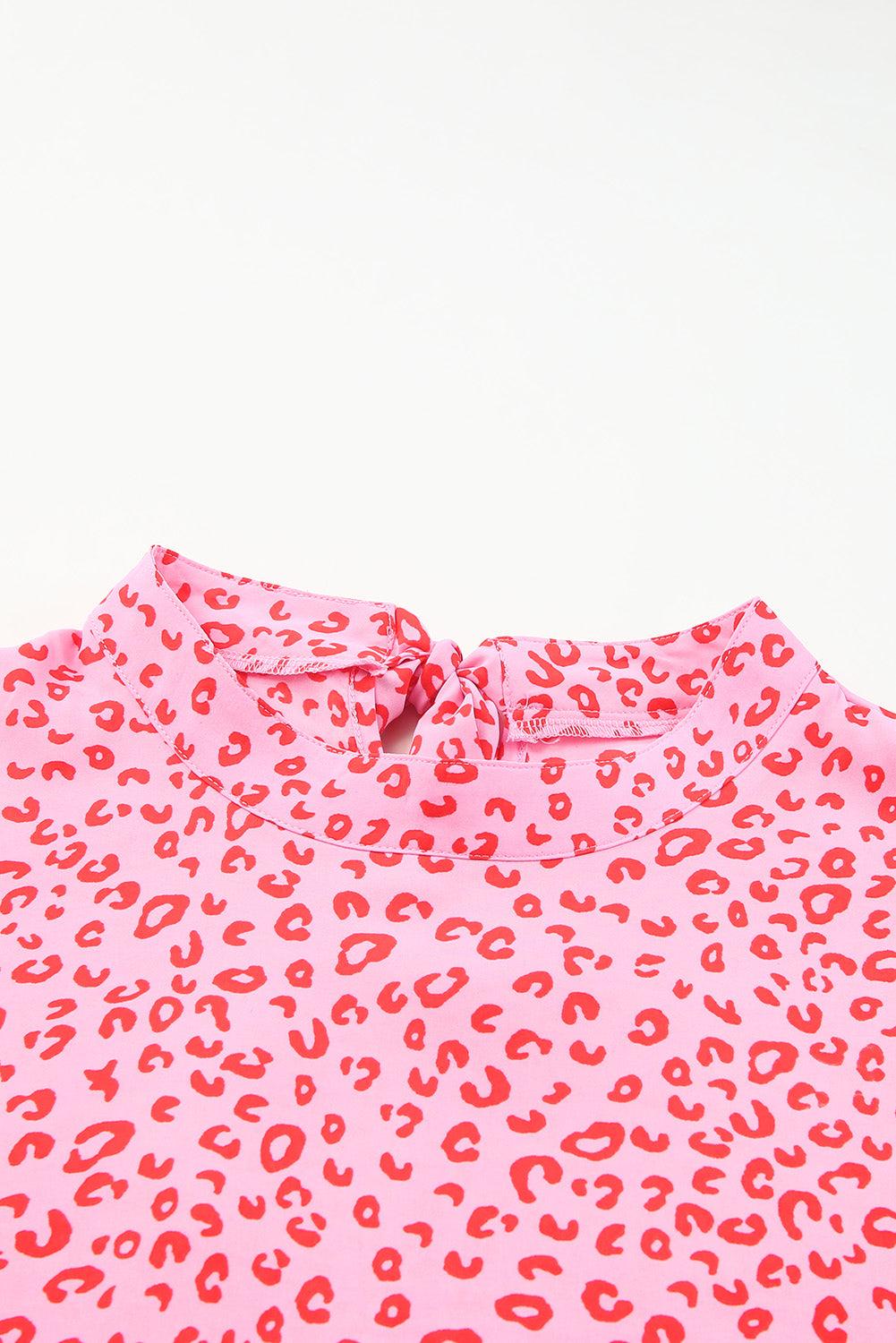 Leopard Print Lace Short Sleeve Blouse