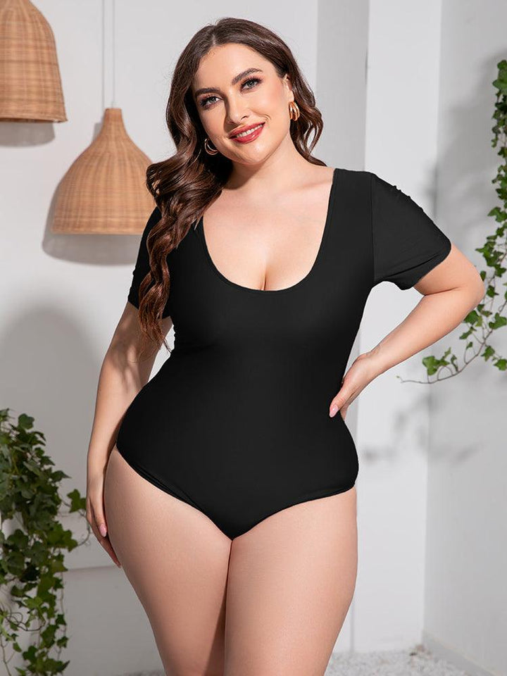 Plus Size Scoop Neck Short Sleeve One-Piece Swimsuit - BELLATRENDZ