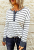 Striped Waffle Knit Henley Long Sleeve Top - BELLATRENDZ