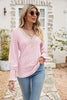 Eyelet V-Neck Smocked Flounce Sleeve Blouse