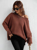 Exposed Seam Dropped Shoulder Slit Sweater - BELLATRENDZ