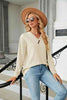 Decorative Button V-Neck Long Sleeve T-Shirt