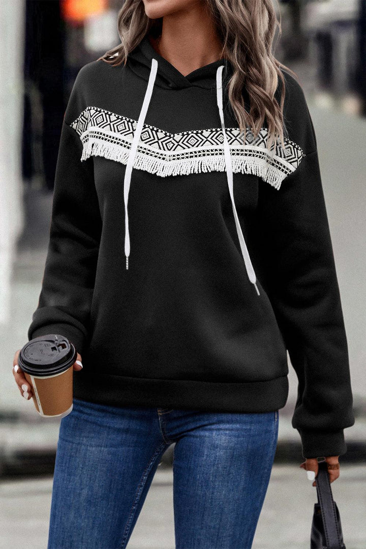 Contrast Fringe Detail Dropped Shoulder Hoodie - BELLATRENDZ