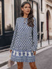 Printed Tie Neck Long Sleeve Dress