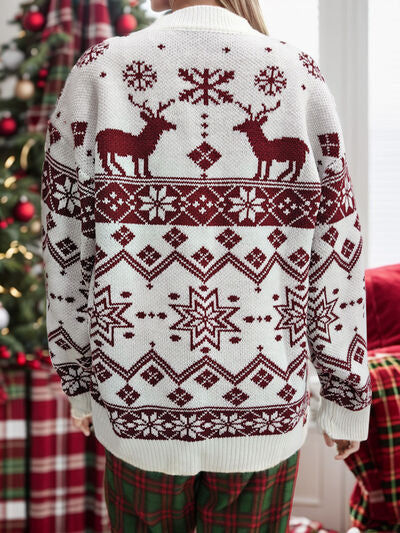 Snowflake Contrast Round Neck Long Sleeve Sweater