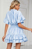 Smocked Tie Neck Flounce Sleeve Dress