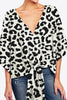 Printed Deep V Tie Hem Blouse