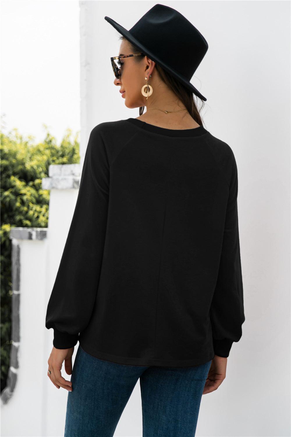 Round Neck Raglan Sleeve Sweatshirt - BELLATRENDZ