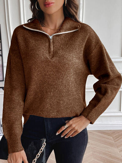 Half Zip Dropped Shoulder Sweater