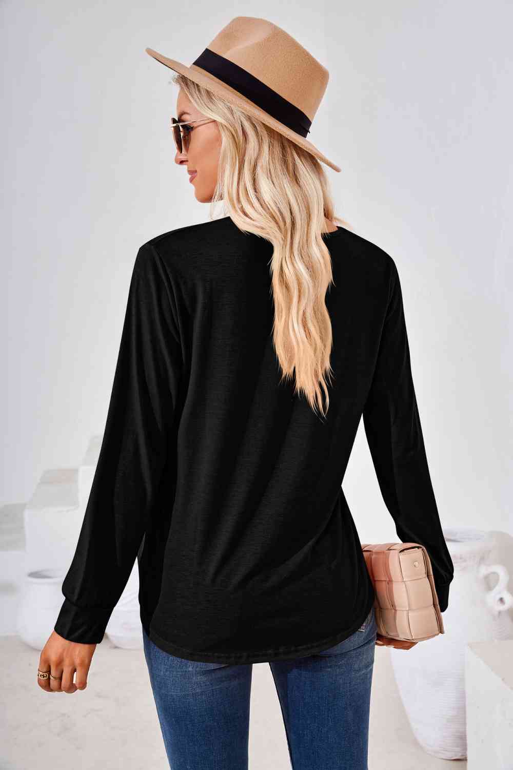 Square Neck Ruched Long Sleeve Blouse