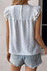 Swiss Dot Tassel Detail Round Neck Blouse