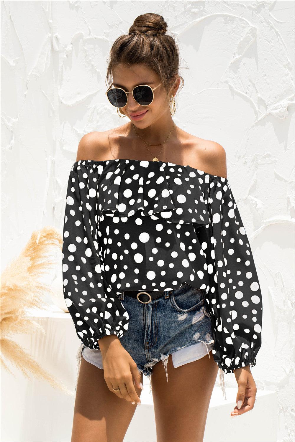 Polka Dot Off-Shoulder Layered Blouse - BELLATRENDZ