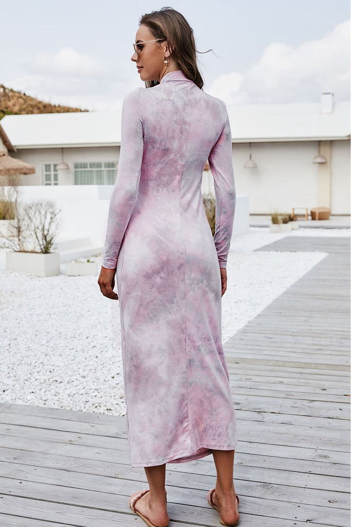 Tie Dye Mock Neck Long Sleeve Dress