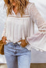 Eyelet Tassel Tie Flare Sleeve Blouse